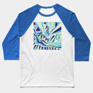 Mazipoodles Psychedelic Water Leaves Expressionism Blue Turquoise Green Baseball T-Shirt